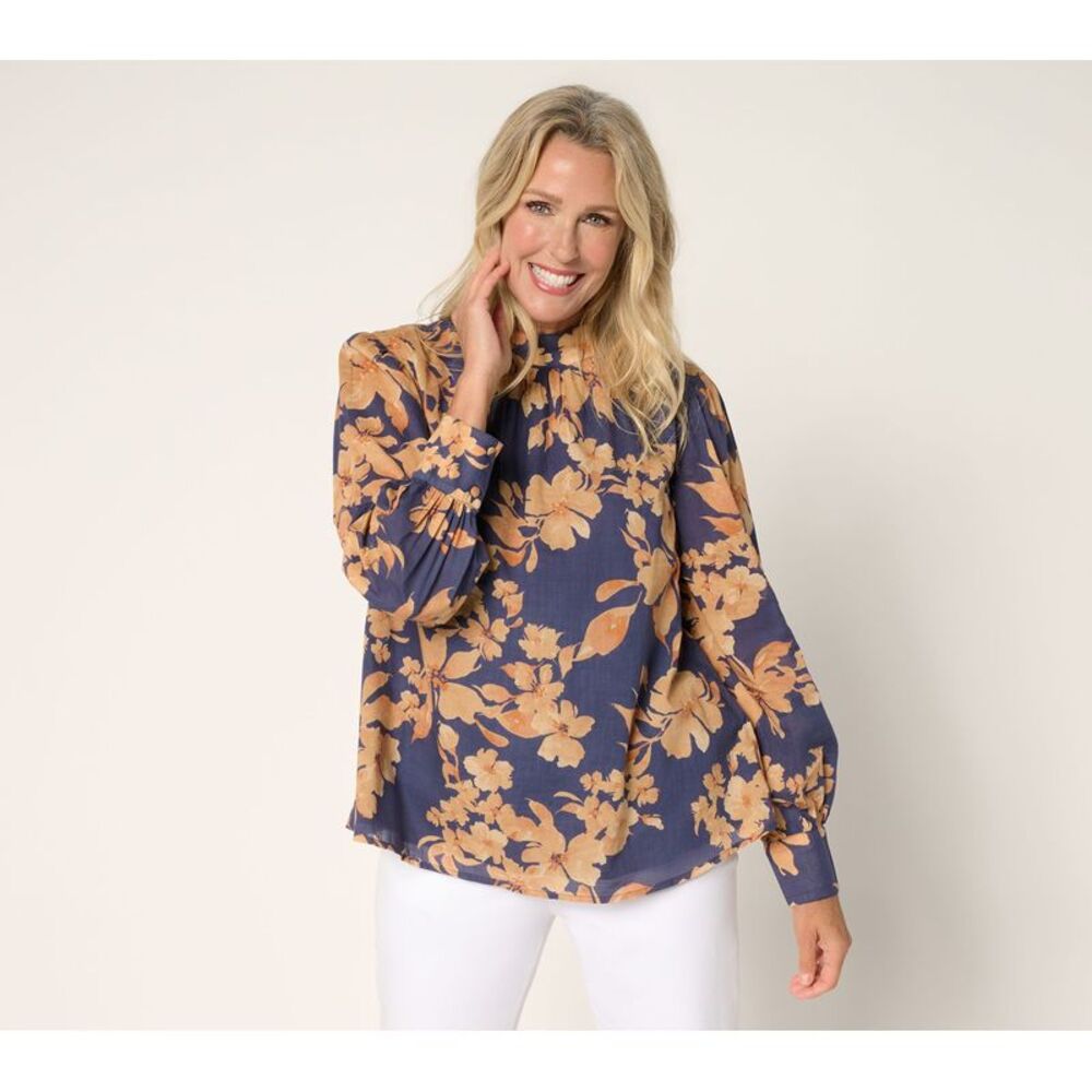 SUNNYLiFE Women's Top Sz 2XS (XXS) Printed Mock Neck Blouse Multi-colored